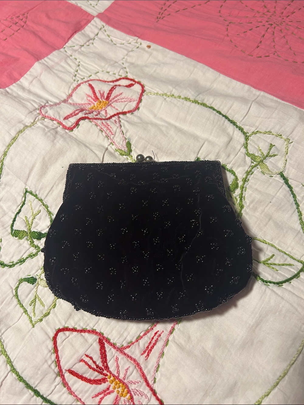 Classic Black Beaded Velvet Evening Clutch